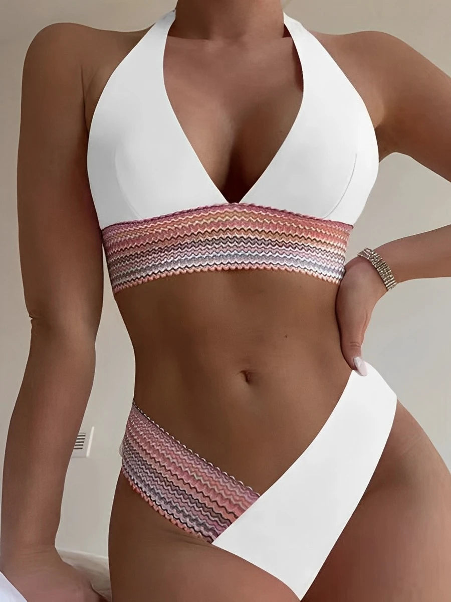 Halter Bikini Solid Bandage Swimsuit Women Padded High Cut Swimwear Female Bathers Bathing Swimming Swimsuit Beachwear