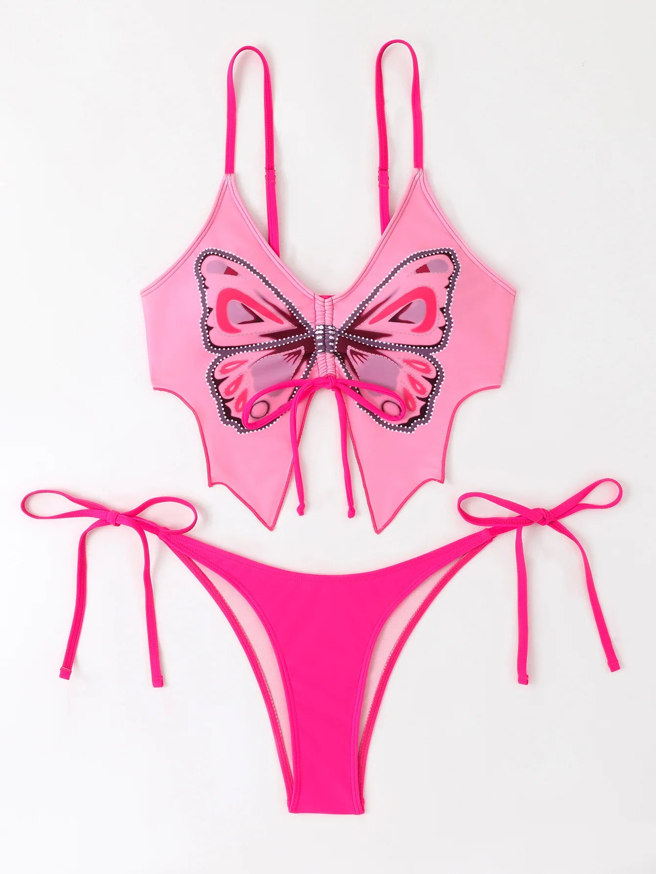 Butterfly Print Strapped Swimwear Women Tied High Cut Bikini Set Push Up Swimsuit Backless Summer Beach Bathing Suit Bathers
