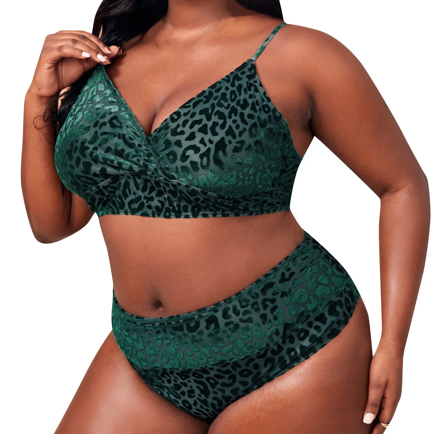 Women's Plus Size Bikini Set Leopard Printed Back Lace Up Strap High Waist Swimsuit Summer