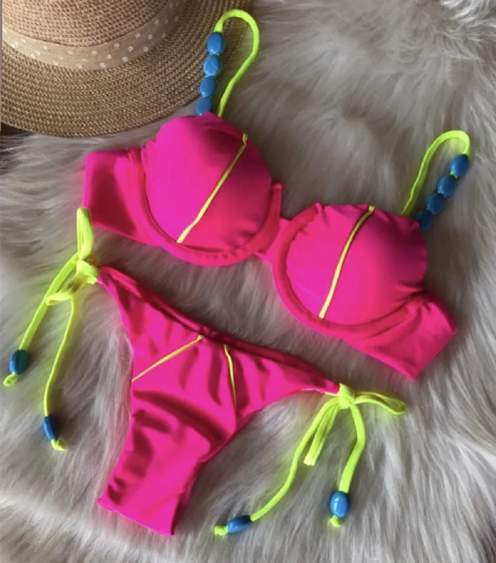 Push Up Bikini Set Blue Swimwear Women Bikini Micro Swimsuit Female Bandage Biquini Beach Wear Swimming Two-Piece