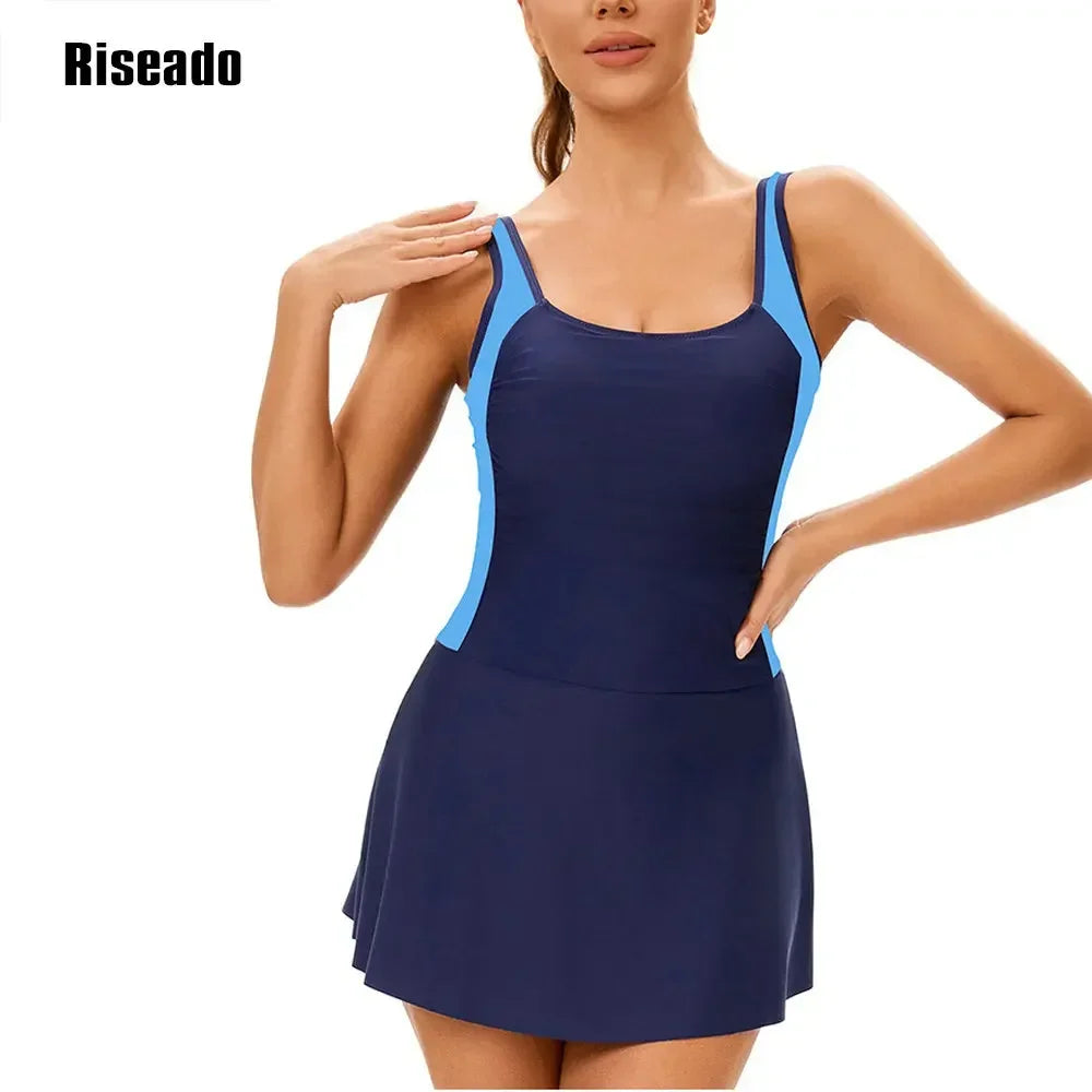 One Piece Swim dress Swimsuits for Women Tummy Control Swim Dresses Skirt Sleeveless Beachwear