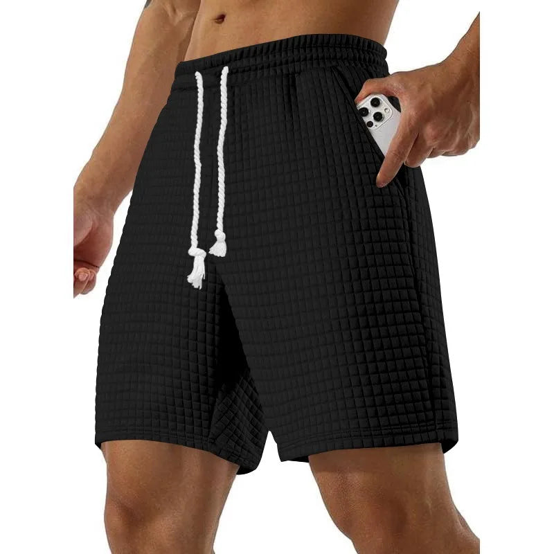 Summer Men's Waffle shorts Drawstring Baggy Short Pants Fitness Breathable Streetwear Gym