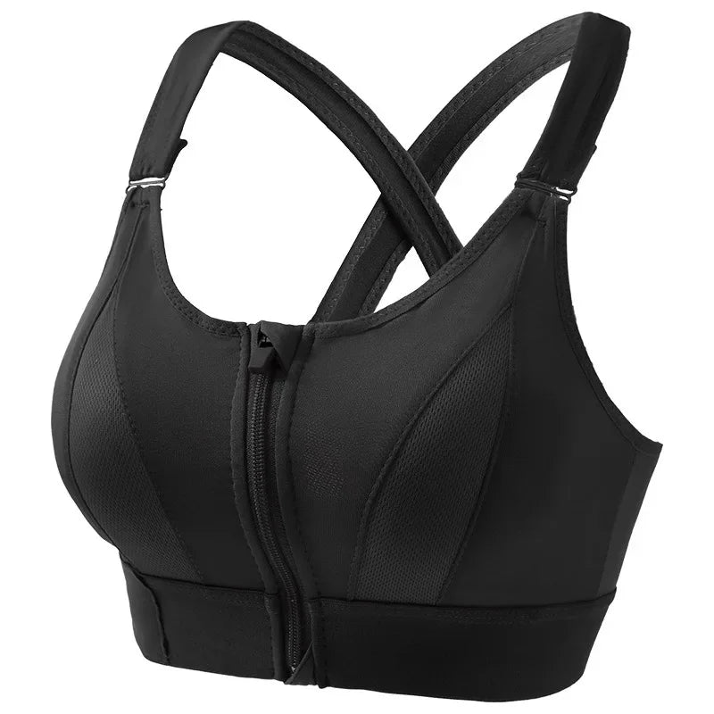 Aiithuug Zip Front Closure Strappy Criss Cross Yoga Bra Women's Padded Shockproof Gathered Seamless Wireless Sport Gym Bras