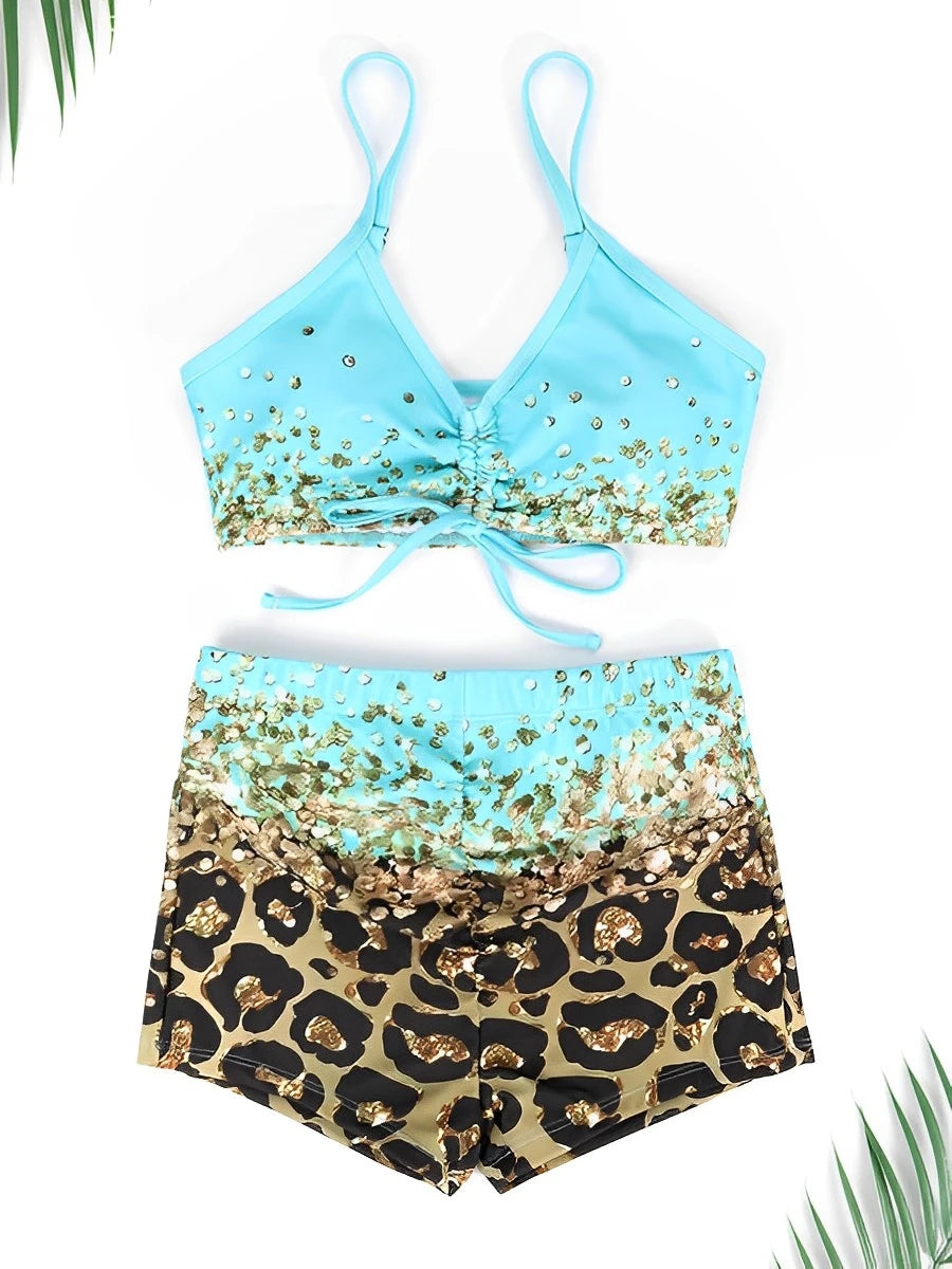 3 Pieces High Waist Bikini Printed Swimsuit Women & Kimono Swimwear Female Bather Bathing Swimming Swim Suit Beachwear