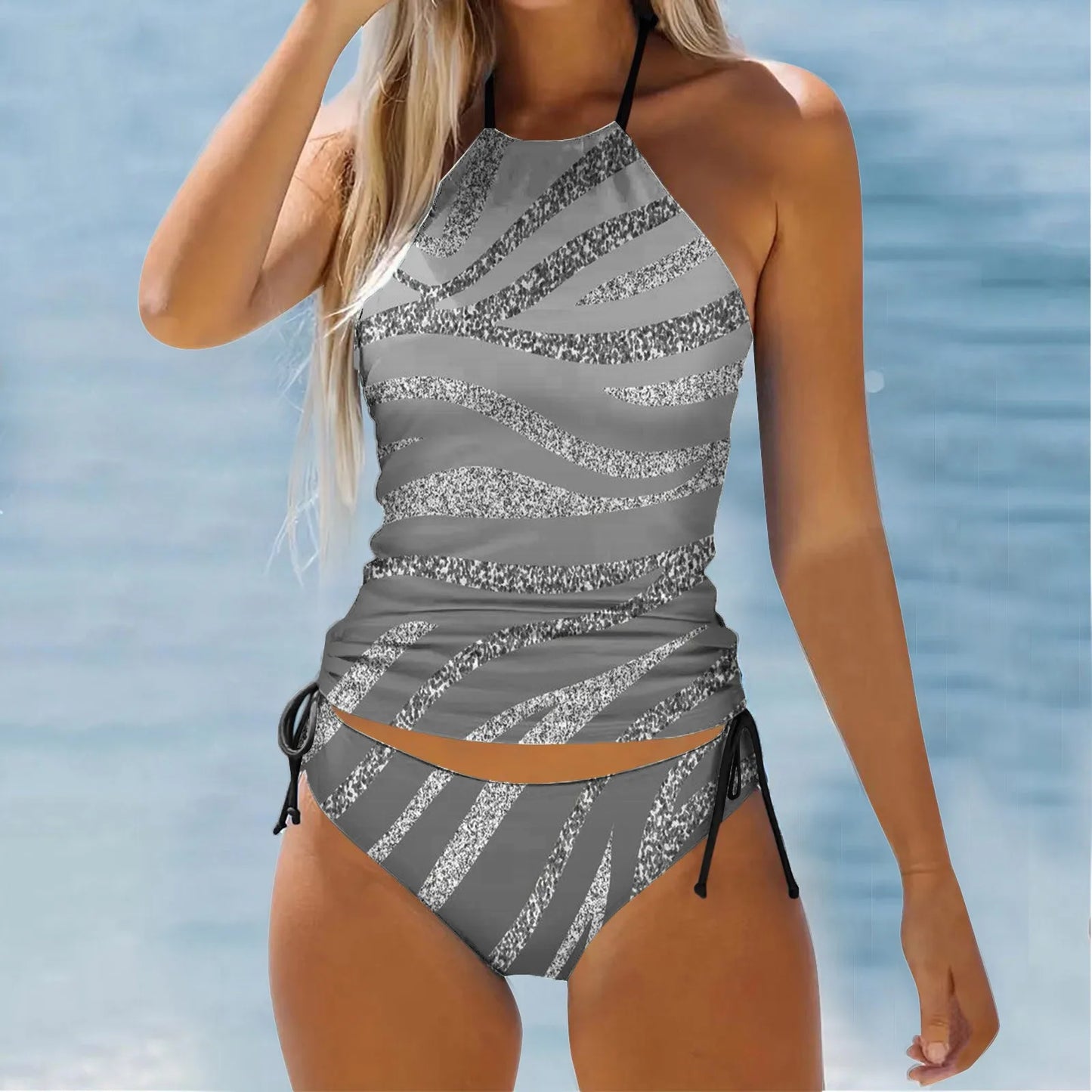 Swimsuits For Teen Girls Women'S Two Piece Irregular Striped Printed Swimsuit Tankini Swimsuit Swimwear For Women