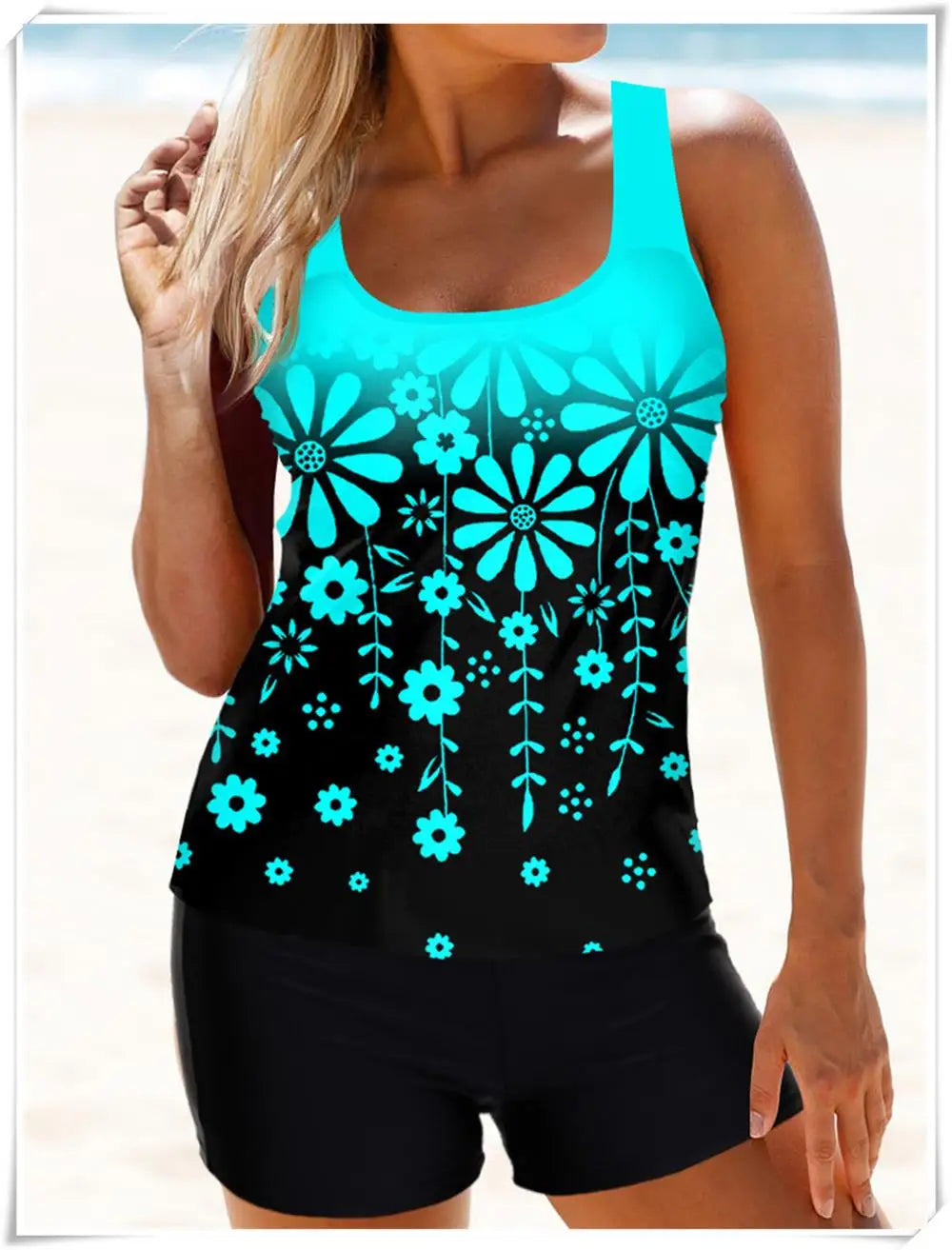 Strap Tankini Swimsuit Women Two Piece Padded Swimwear Female High Waist Bathing Suit Printed Swimming Summer Beachwear