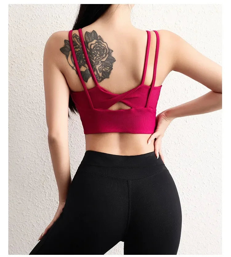 PofyBofy Build-in Bra Yoga Bra Breathable Yoga Crop Top Sports Crops Sports Bra Pilate Tops Soft Stretchy Beauty Back Bras Gym