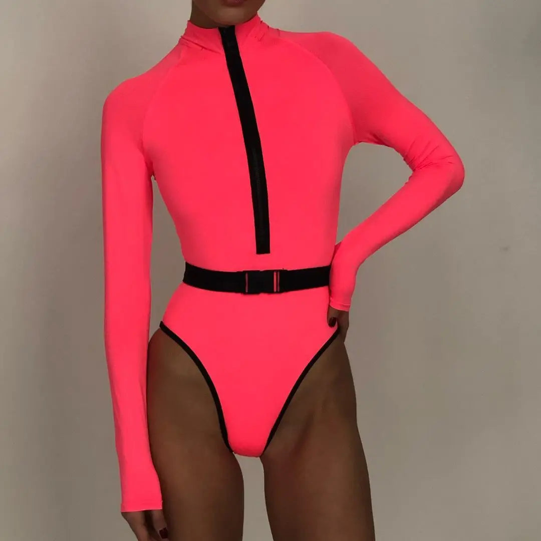 Surfing Sport Long Sleeves Swimsuit For Women Floral Printed High Quality Swimwear Patchwork Bathing Suit Tropical Summer