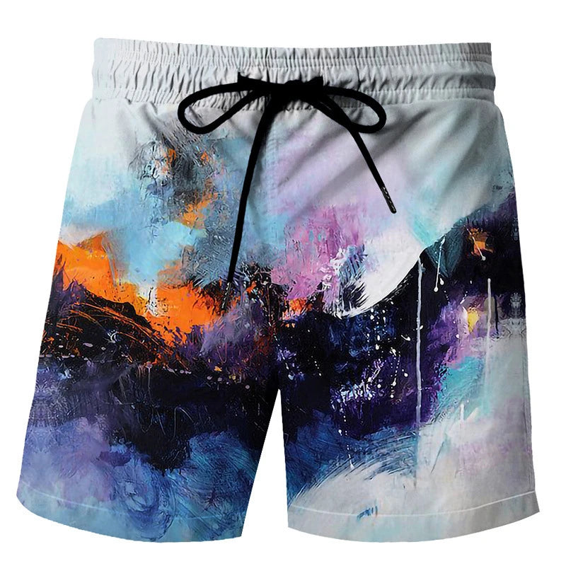 Men's Summer Abstract Graffiti 3D Printed Beach Shorts Women Kids Retro Swim Trunks Summer Breathable Hawaii Fashion Ice Shorts