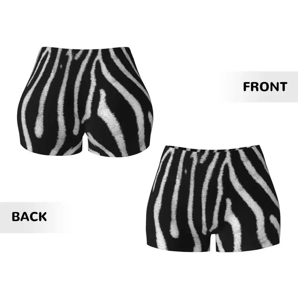Wild Animal Designs Yoga Shorts Women Black And White Zebra Skin Stripes