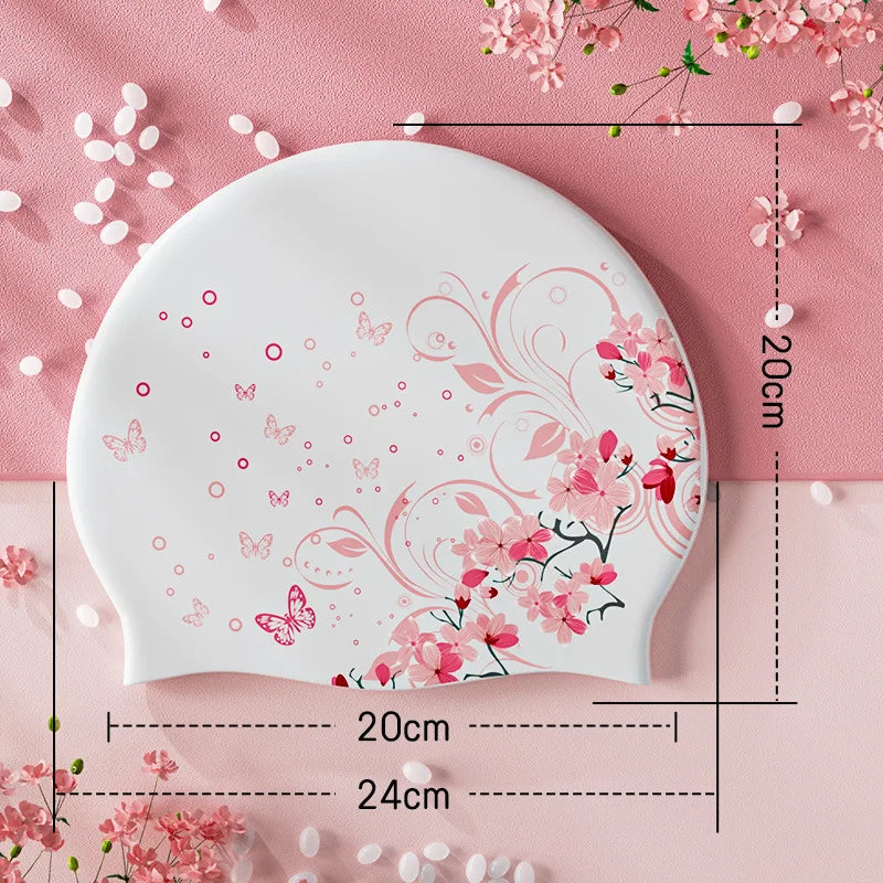 Printed Silicone Swimming Caps for Women Waterproof Women Long Hair Enlarged Swim Caps Swimming Hat Swimming Pool Accessories