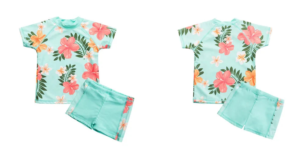 Wishere Girls Swimsuit Children's Rashguard Short Sleeves Baby Bathing Suit Kids Swimwear Summer Swimming Sunsuit