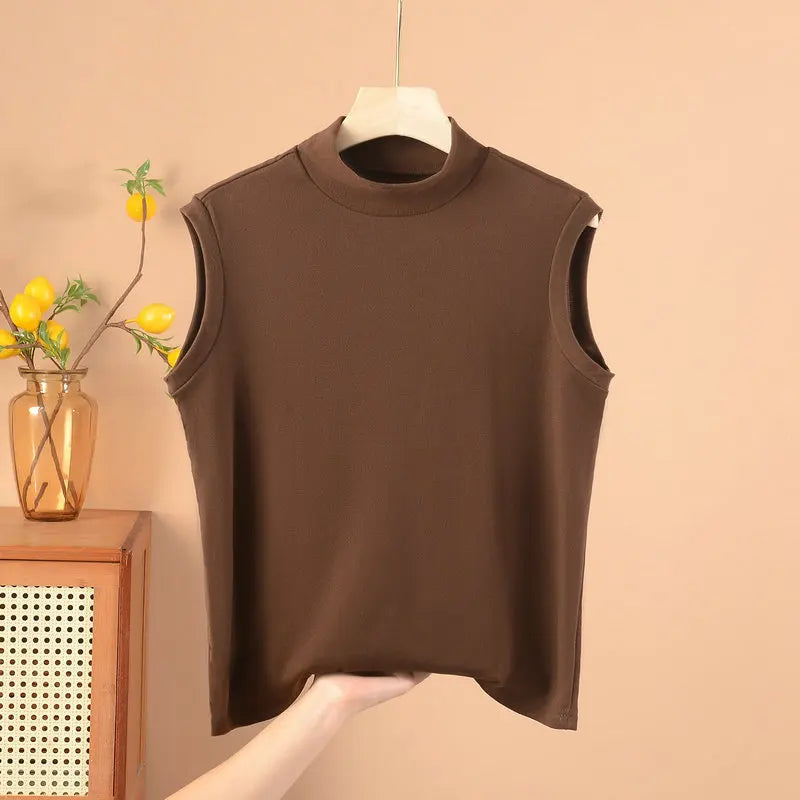 XL to 8XL Plus size Autumn winter warm Tank Tops Mock Neck sleeveless tops Women's thick Vest Solid color bottoming undershirt