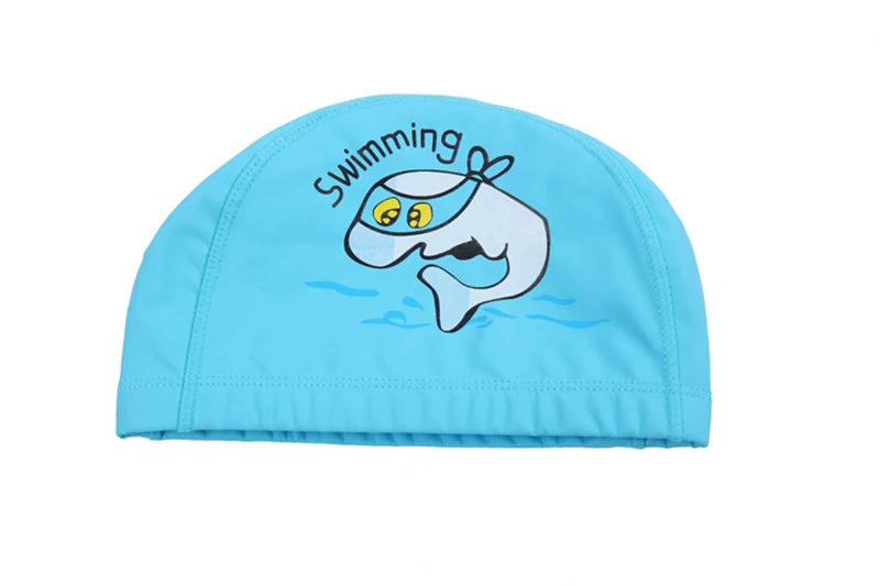Kids Children Swimming Cap Waterproof PU Fabric Cute Cartoon Animal Dolphin Protect Ears Long Hair Boys Girls Swim Pool Caps Hat