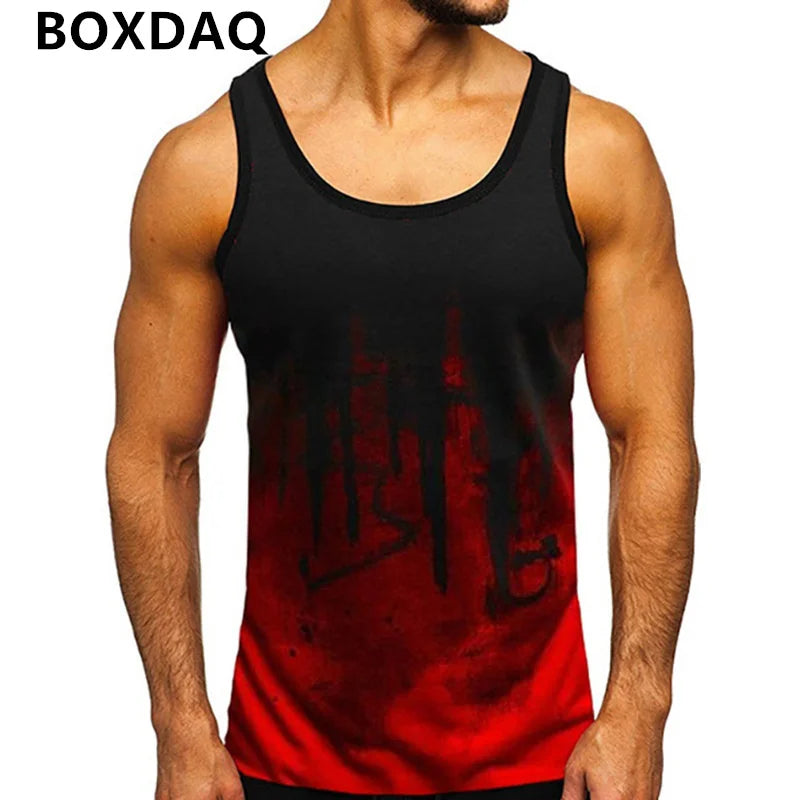 3d Tie-dye Men's Sports Tanks Summer Gym Fitness Workout Sporty Tops Sleeveless O-Neck Gradient Print Male Vest Plus Size 6XL