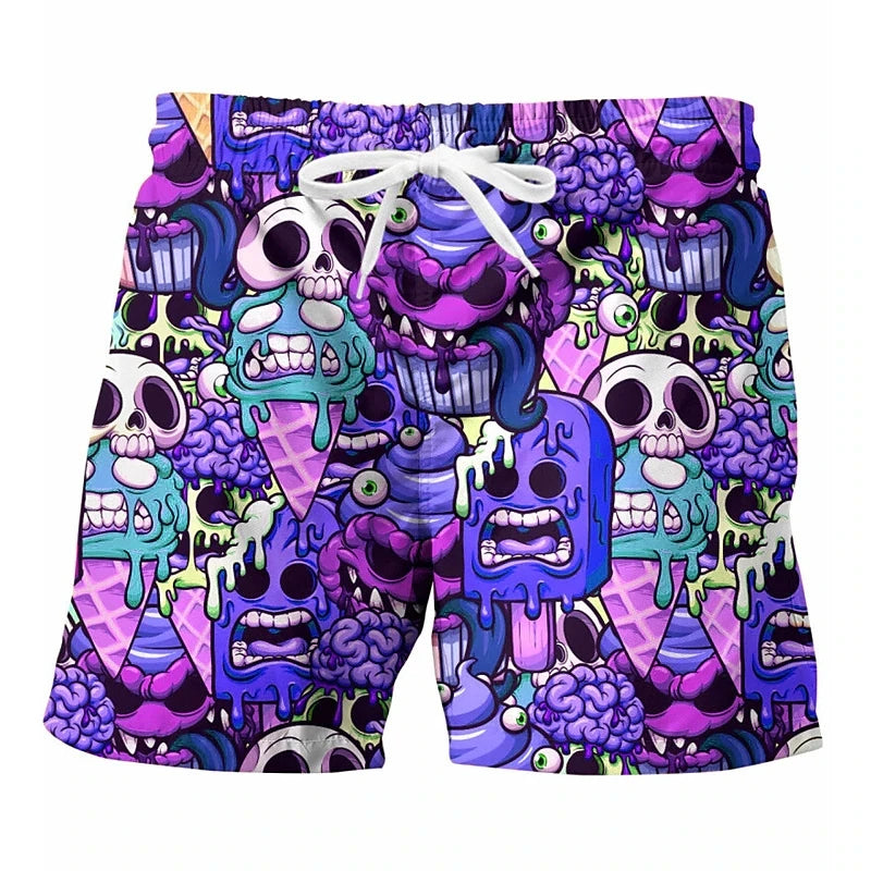 Ice Cream 80s 90s 3d Printed Surfing Board Shorts Cool Summer Street Hip Hop Swim Trunks For Men Vacation Beach Ice Shorts