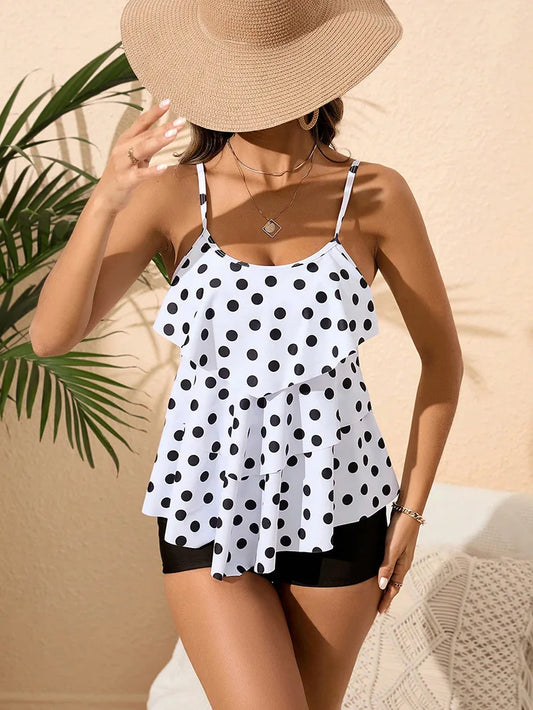 Print Ruffle Tankini Set Women Strapped Push Up Swimsuit Beach Summer Swimwear Brazilian Lady Bathing Suit