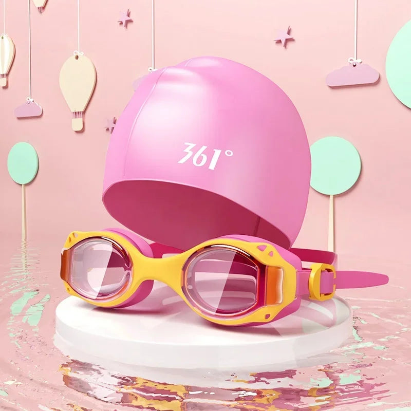 Colorful Kids Swimming Goggles Adjustable HD Waterproof Anti Fog Water Sports Swimming Cap Eyewear for Children