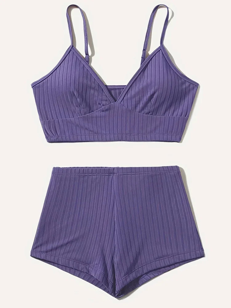 Ribbed Shorts Female Swimsuit High Waist Bikini Women Swimwear Two-pieces Bikini Set Bather Bathing Suit Swim Lady