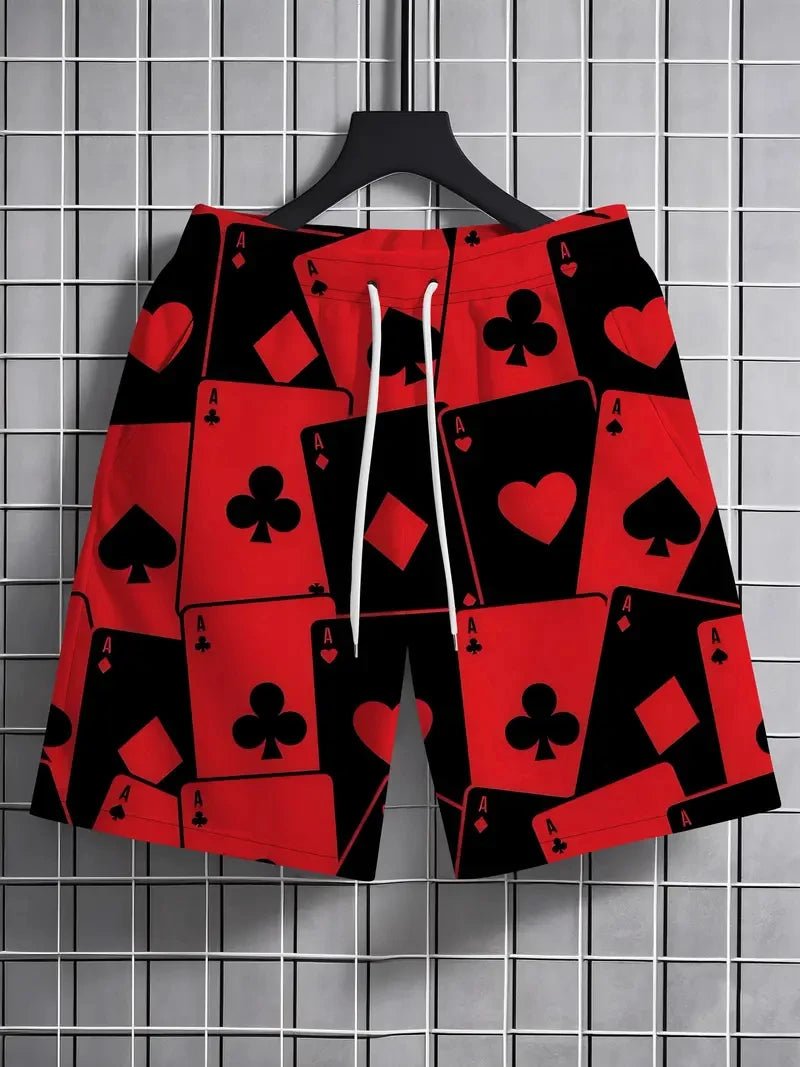 3D Poker Printed Men's Swim Shorts Trunks Poker Card Pattern Beach Board Shorts Running Sports Surfing Swimwear Clothes Man