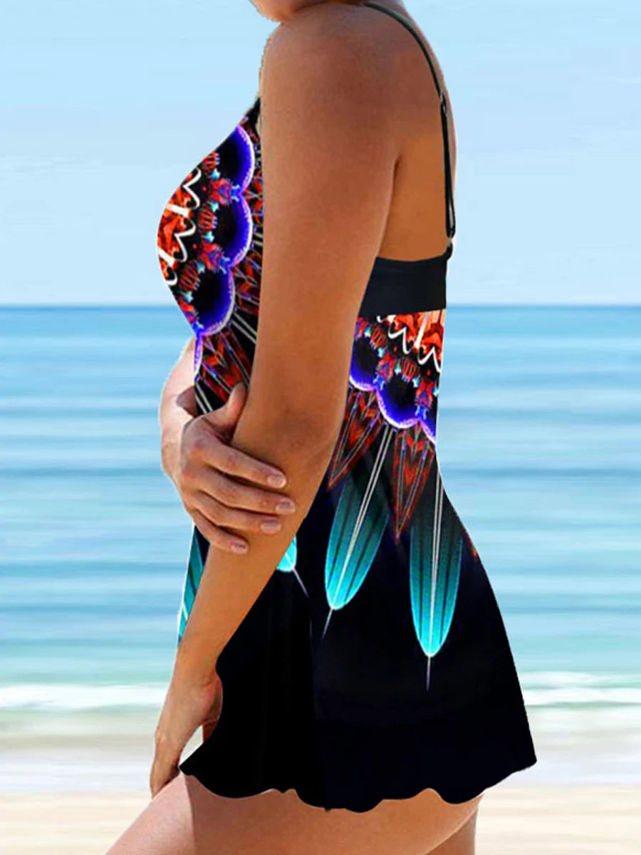 Multi Color Printed Tankini Two Piece Swimsuit Women Push Up Swimwear Female Sports Bathing Suit Beachwear Swimming Summer