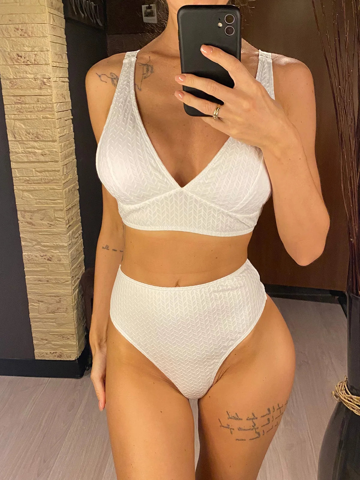 XS - L Wrinkled V Neck High Waist Bikini Female Swimsuit Women Swimwear Two-pieces Bikini set Bather Bathing Suit Swim