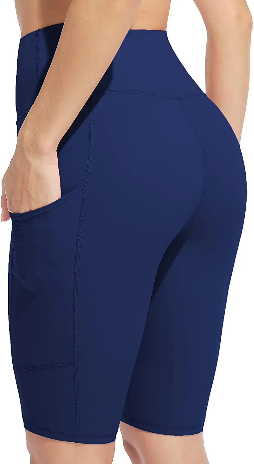 Anfilia Women Yoga Shorts Jogging Running Sports Shorts High-waist with Side Pockets Workout Shorts