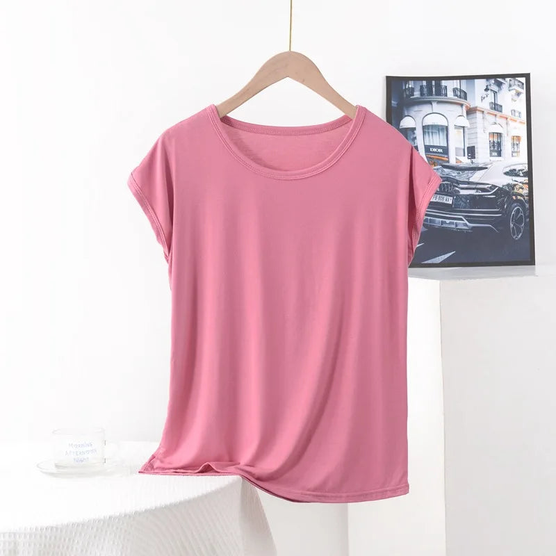 Plus size Summer women's Tshirt O-Neck Modal Loose T-shirt Solid color Simple Tee Tops XL to 8XL Bottoming Tshirts all match