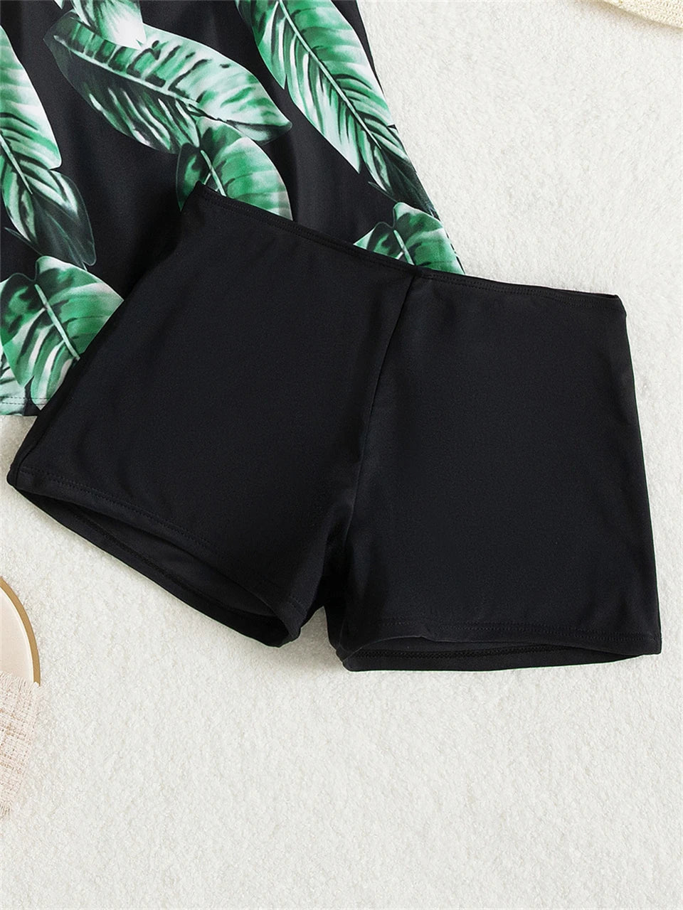 String Tankini Two Piece Leaf Print Swimsuit Women High Waist Shorts Swimwear Female Bather Bathing Swimming Suit Beachwear