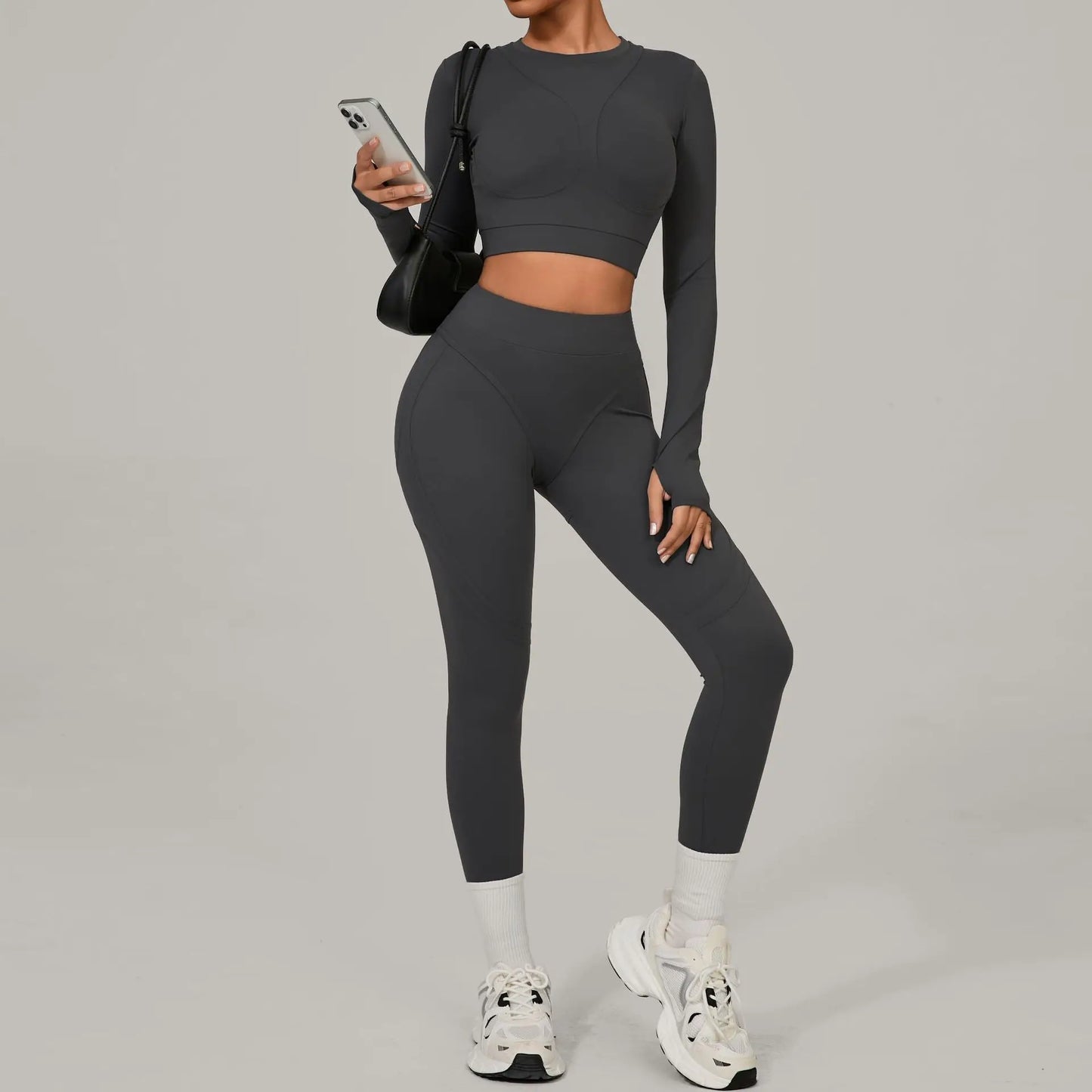 Seamless Yoga Sets Sports Fitness Hip-lifting High Waist Skinny Long-sleeved Suit Running Workout Gym Leggings Sets Women