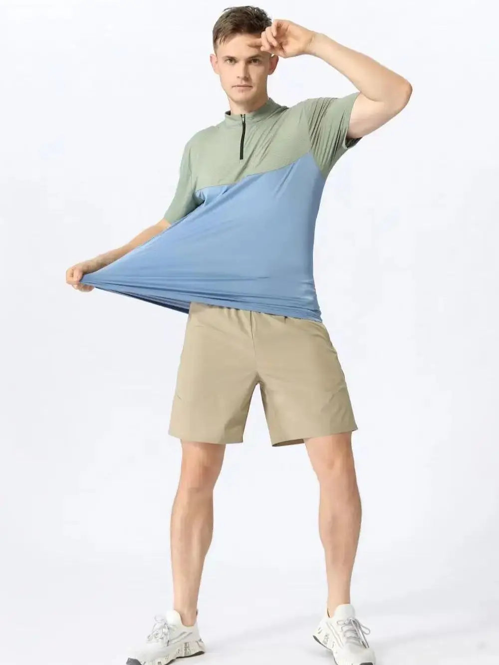 Men Slim Fit Track Top Men's Half Zipper Stand Collar Sports T-shirt with Short Sleeves for Running Fitness Training Breathable