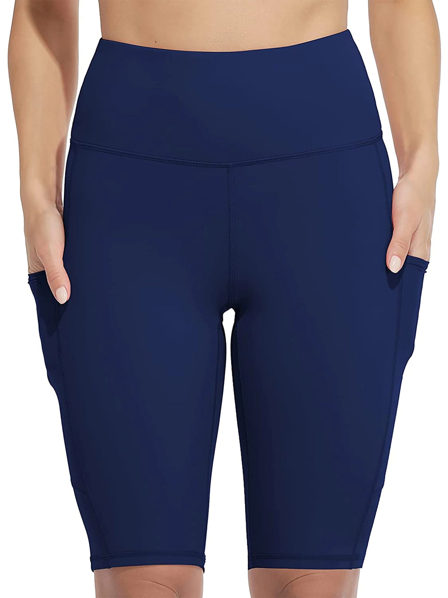 Anfilia Women Yoga Shorts Jogging Running Sports Shorts High-waist with Side Pockets Workout Shorts