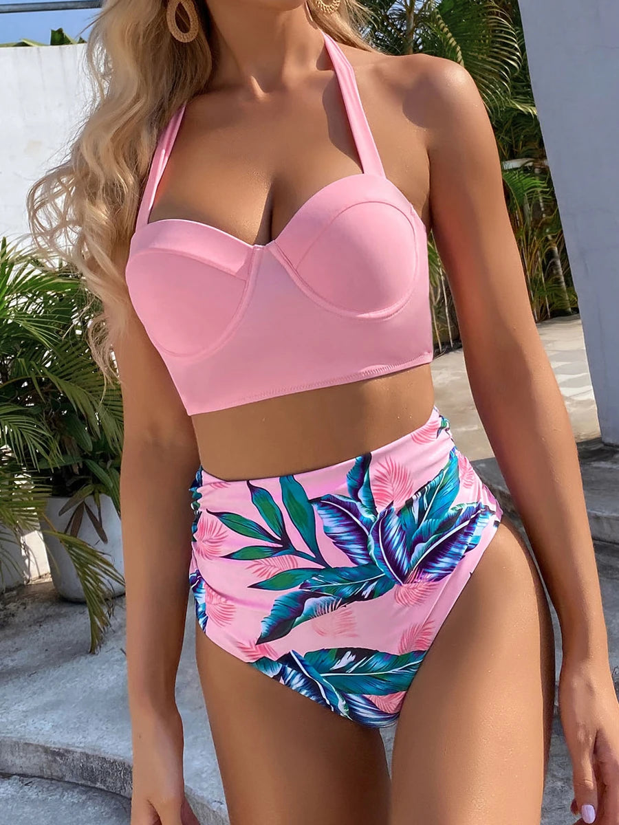 Push Up Swimsuit Women High Waist Bikini Set Butterfly Print Swimwear Female Padded Bathing Suit Swimming Beachwear Summer