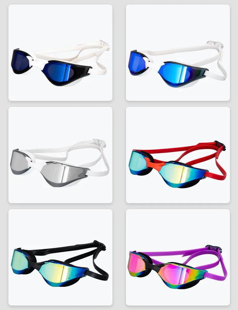 Professional Adult Swim Goggles Waterproof Fog-proof Racing Goggles Men Women Cool Silver Plated Swimming Equip