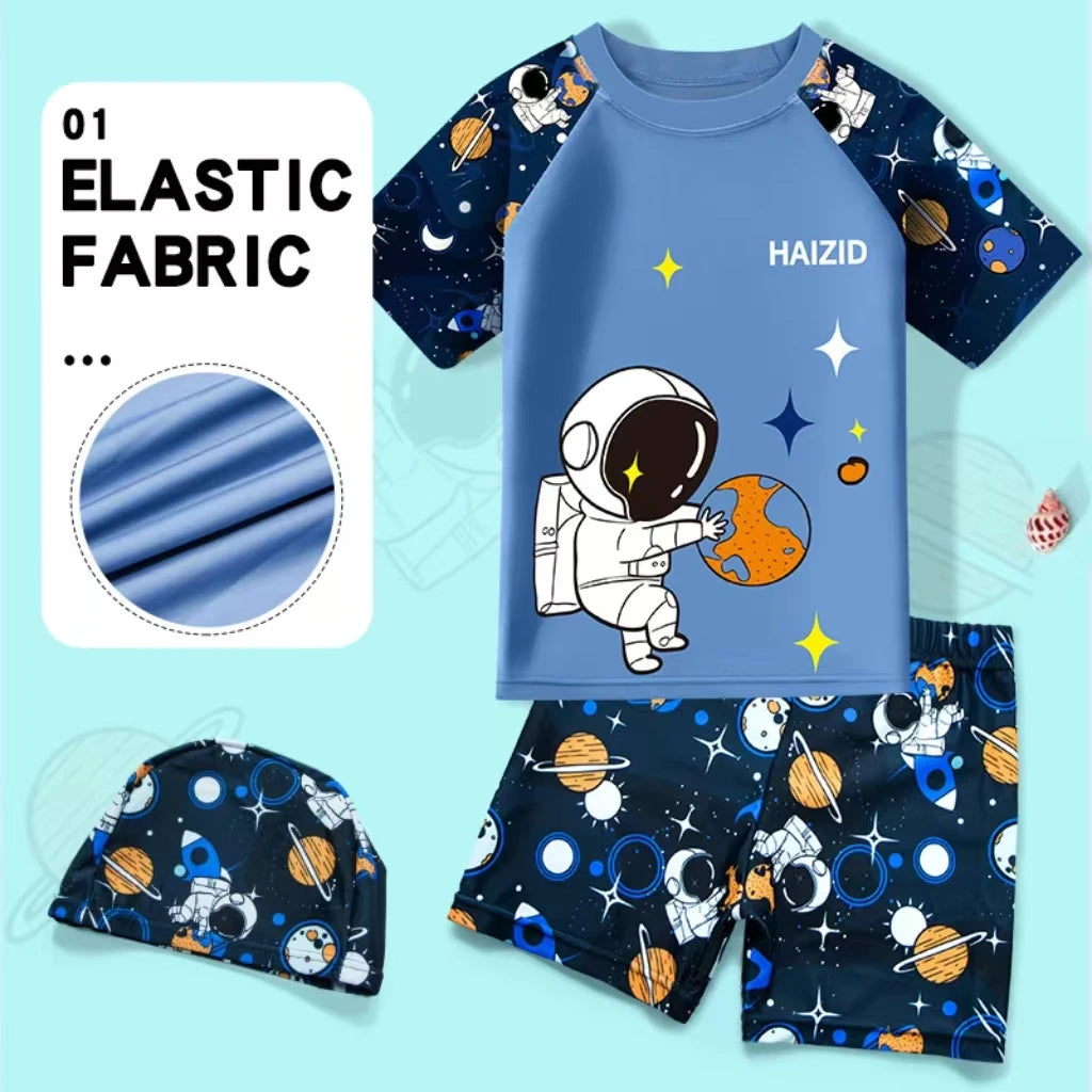 Children's Swimming Costume Three-Piece Set Of Cute Cartoon Boys Toddler Baby Swimsuit Swimsuit Swimming Costume