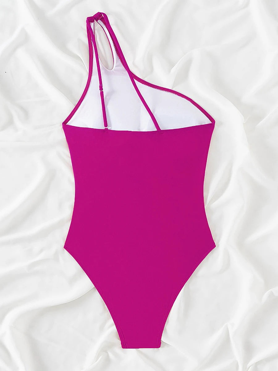 Leopard Swimsuit Women One Piece One Shoulder Swimwear Female Solid Bathers Bathing Swimming Swim Suit Beachwear