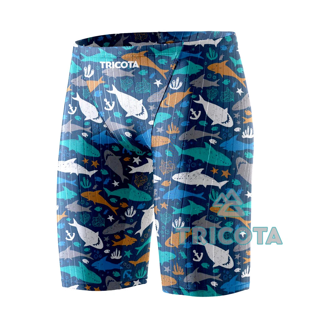 Summer Swimming Trunks Men Professional Tight Jammer Swimwear Outdoor Beach Printed Solid Durable Training Surfing Swim Shorts
