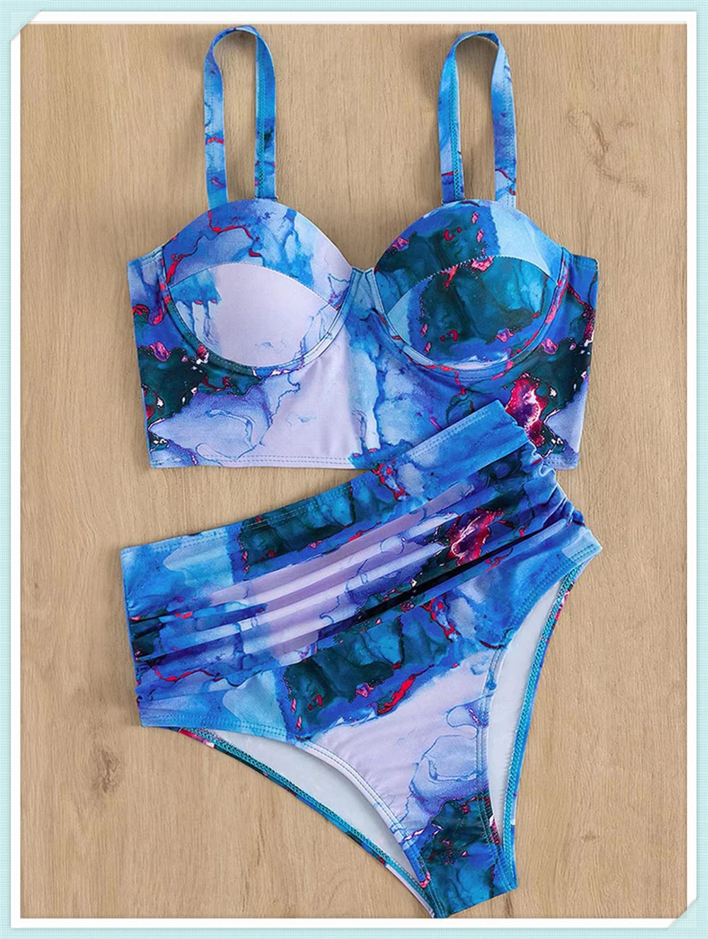 Push Up Swimsuit Women High Waist Bikini Set Butterfly Print Swimwear Female Padded Bathing Suit Swimming Beachwear Summer