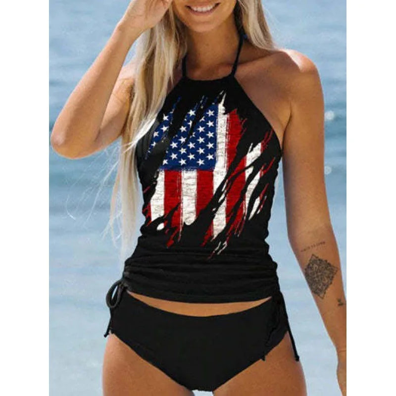 Women's Bathing Suit Coconut Drawstring Side Halter Neck Tankini Set Summer Beach Wear Cute Swimwear Women Swimsuit Bikini