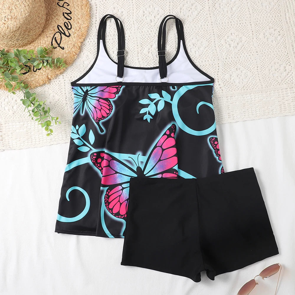 Printed Tankini High Waist Strappy Swimsuit Women Two Pieces Swimwear Female Bathers Swimming Bathing Swimming Swim Suit