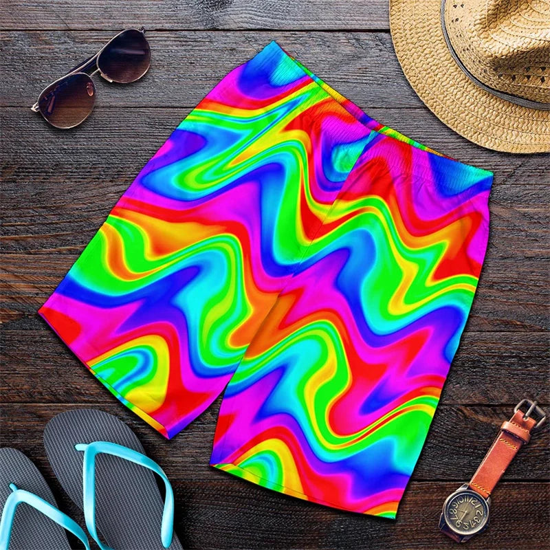 Rainbow Harajuku Short Pants Men 3D Printed Hawaii Swimsuit Trunks 2024 Summer Swimming Beach Shorts Breath Sport Gym Shorts