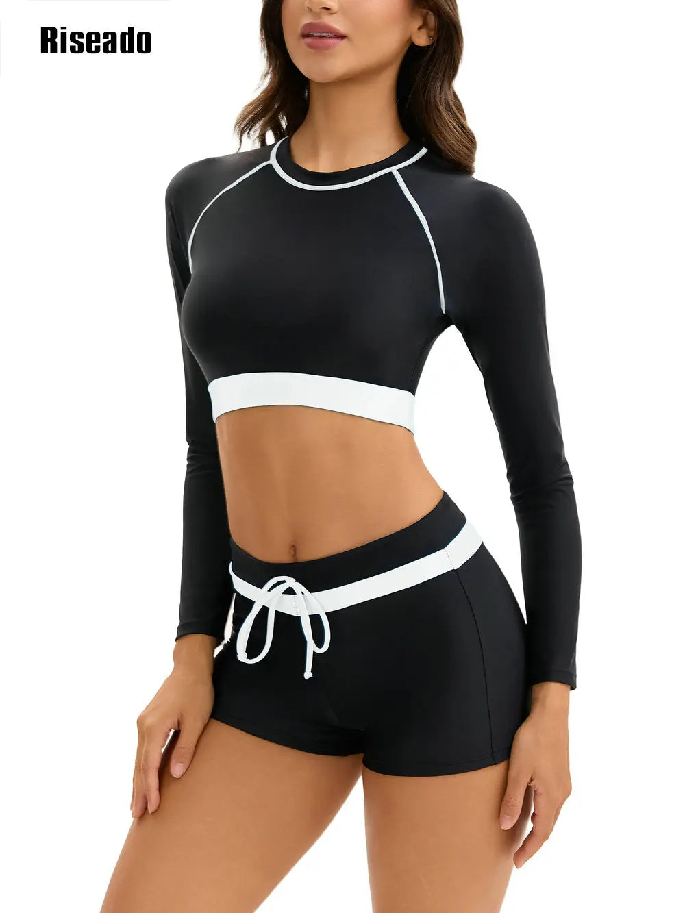 Women's Long Sleeve Sun Protection Rash Guard Wetsuit Two Piece Swimsuit Set