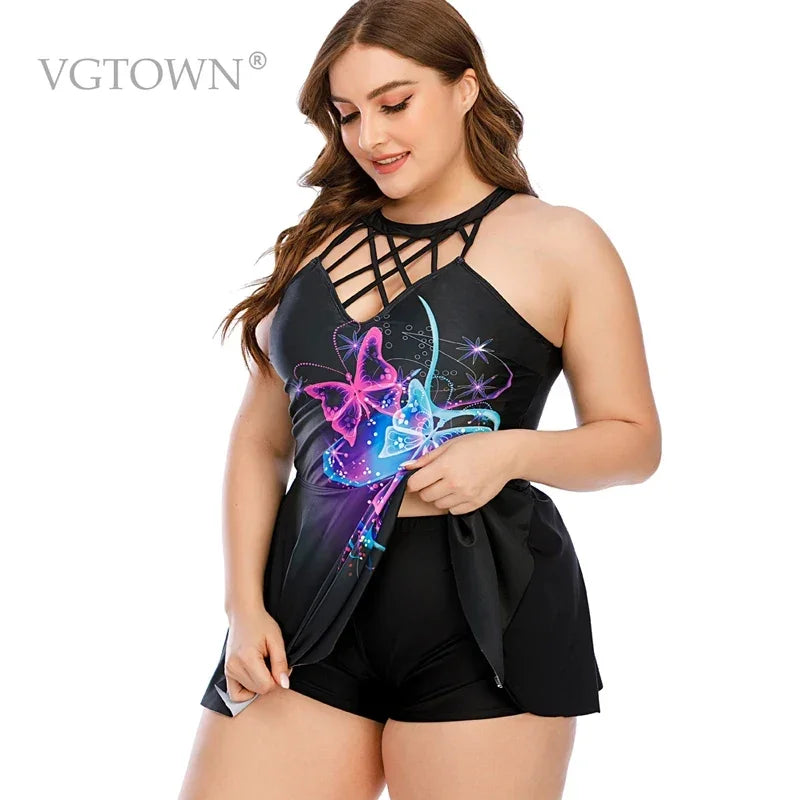 Large Size XL-10XL Women Halter Swimdress Tankini Set Plus Size Two Piece woman long skirt swimwear women Beachwear bathers