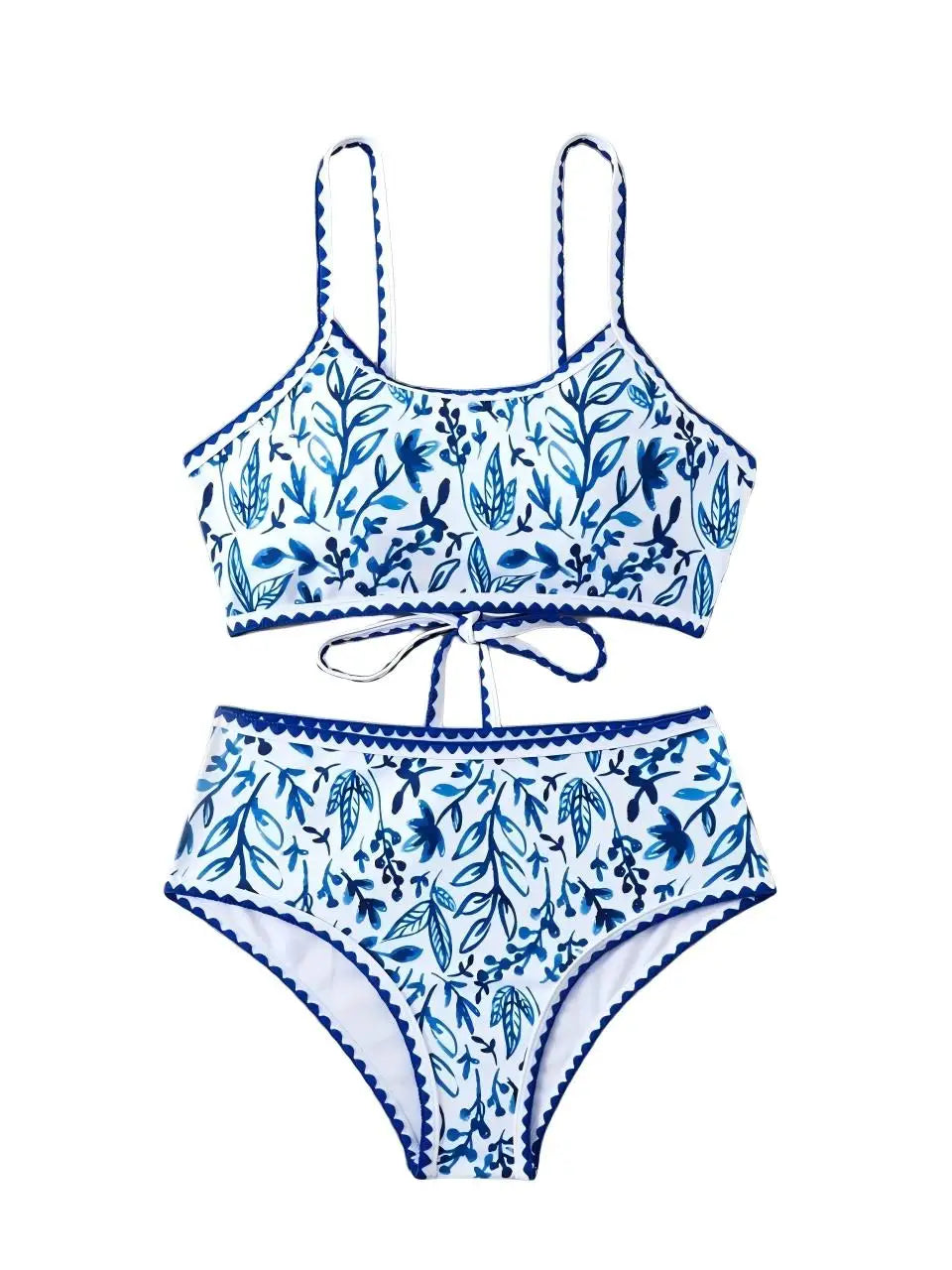 Strappy Bikinis Printed Triangle Swimwear Female Stitch Detail Swimsuit Women Bather Bathing Swimming Suit Beachwear