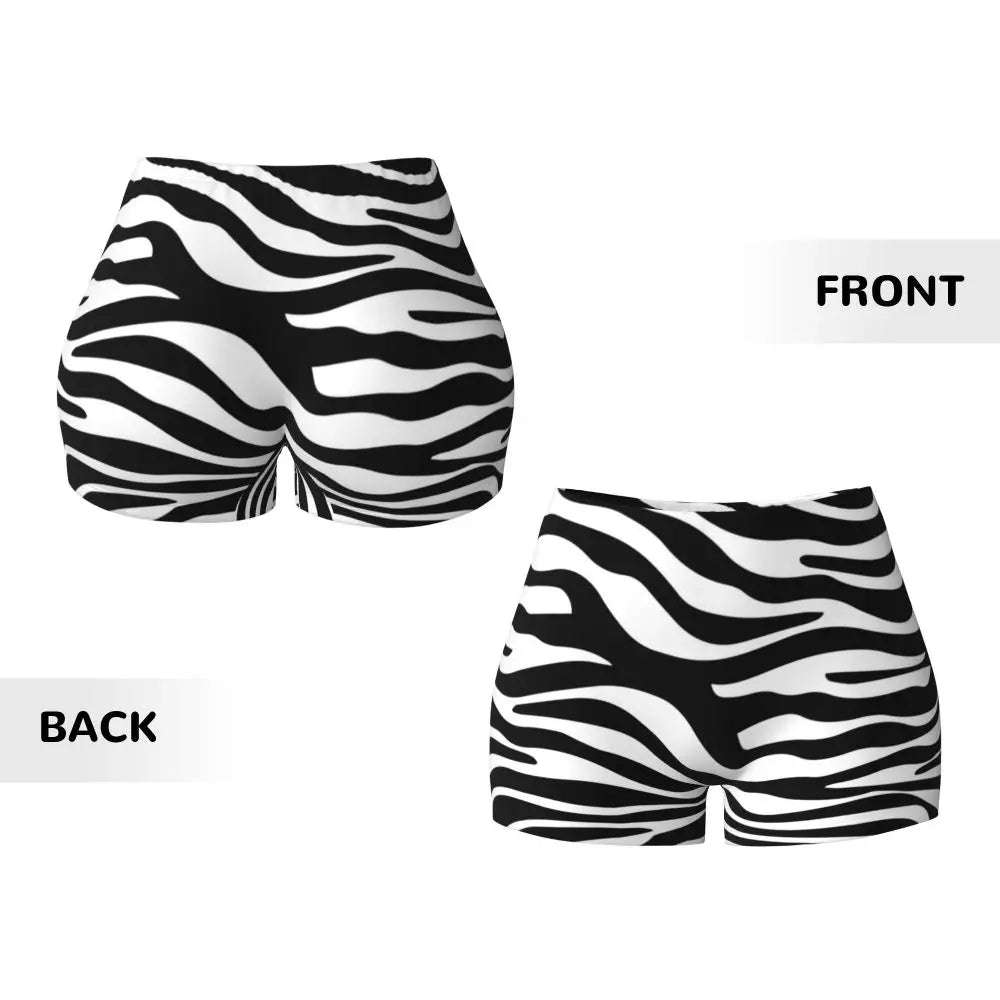 Wild Animal Designs Yoga Shorts Women Black And White Zebra Skin Stripes