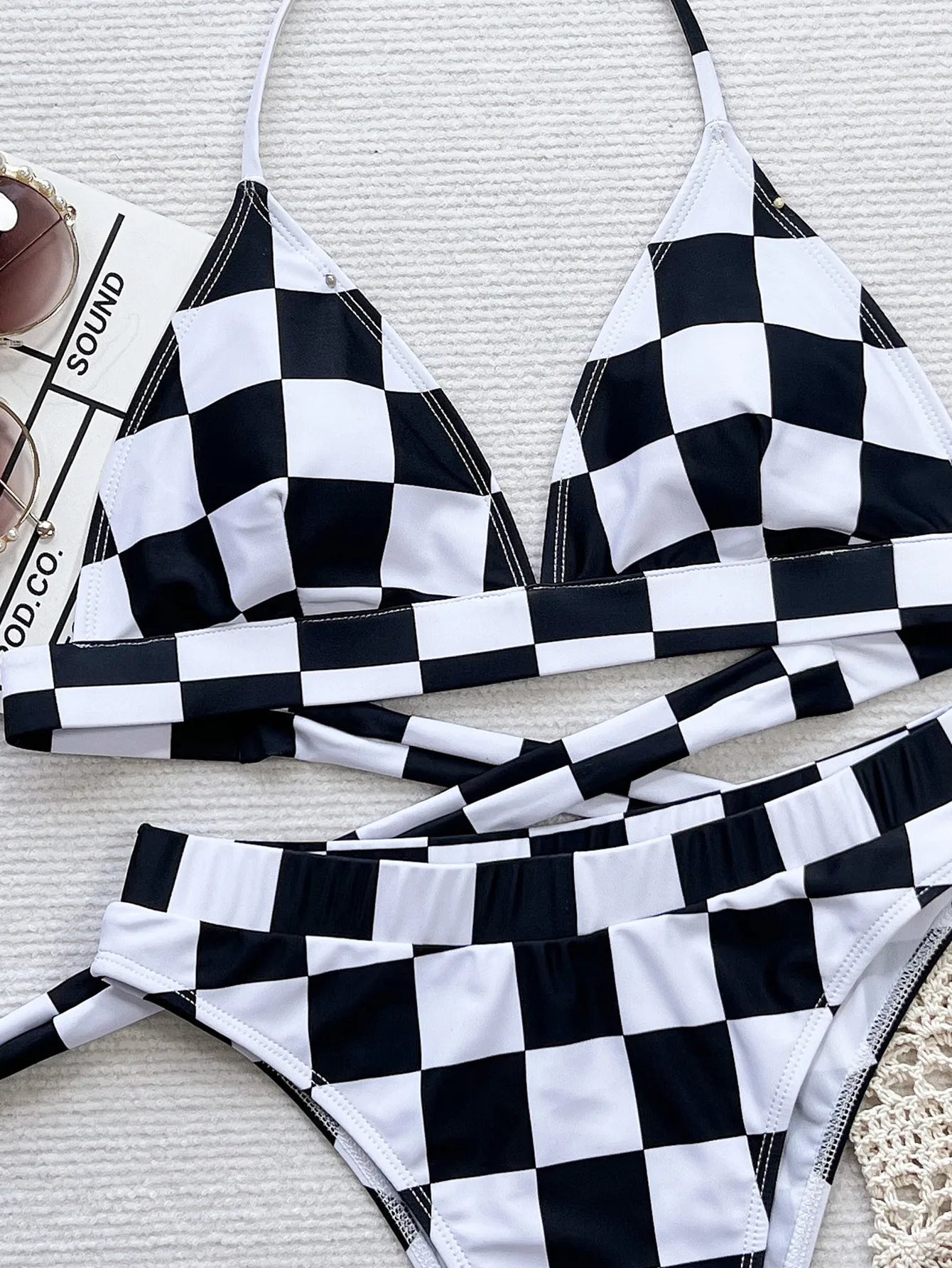 Plaid Print Swimwear Women Halter Push Up Bikini Set High Waist Lady Swimsuit Beach Brazilian Bathing Suit