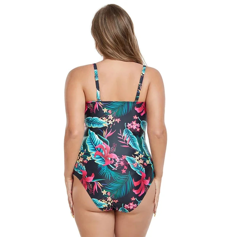 Flower Print  Plus Size Swimwear Women Push UP Lady Large One Piece Swimsuit Brazilian Beach  Bathing Suit