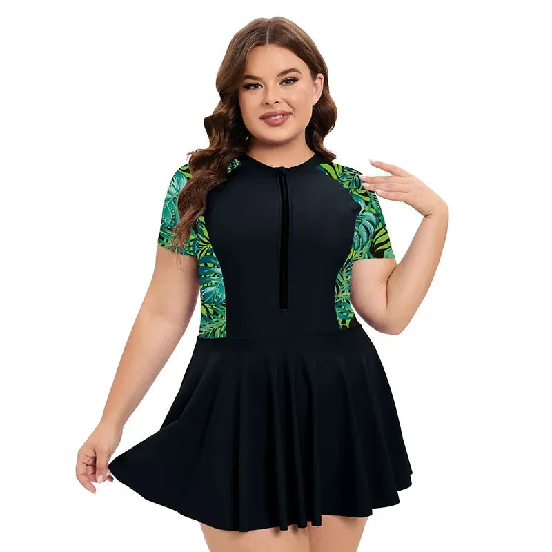 One-Piece Big Size Swimsuit Women Plus Large Size Swimwear Female Printed Bathing Swimming Swim Suit Beach Wear