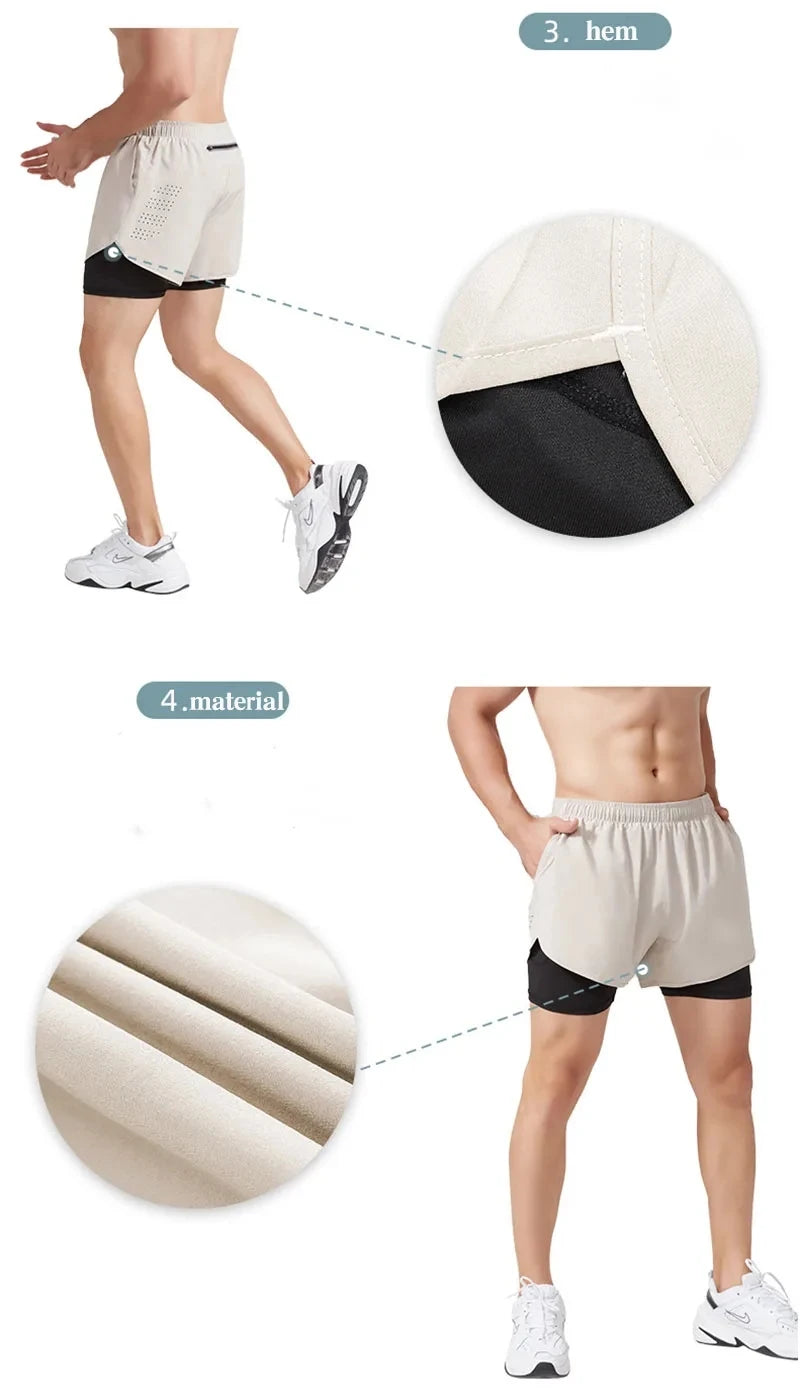 Running Shorts Sportswear 2 in 1 Training Short Pant Summer Double-deck Beach Homme Jogging Clothing Gym Sport Shorts Men