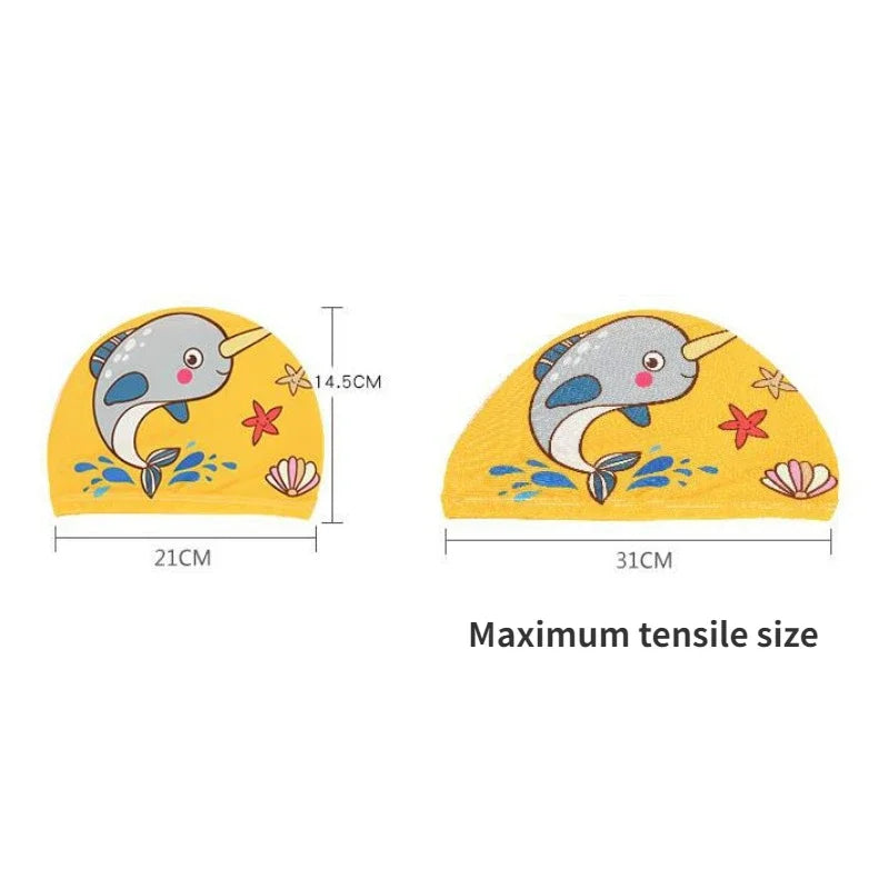PU Coating Cartoon Children Swimming Hat for 1-7 Year Old Boys Girls Elastic Swimming Cap Shower Beach Pool Accessories